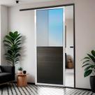 Porta de Correr Suspensa 210x80cm Meia Lambril Meia Vidro Esq L.25 Abertura Esquerda