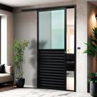 Porta de Correr Suspensa 210x80cm Meia Veneziana Meia Vidro Esq L.25 Brimak Abertura Esquerda