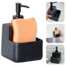 Porta Detergente Líquido Com Suporte Para Esponja 360ml Cerâmica Granilite Preto Pia Luxo Lyor