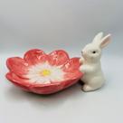 Porta Doce Flor com Coelho em Cerâmica Rosa 13,8x27cm