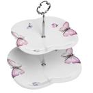 Porta Doces De Porcelana 2 Andares Borboletas 20/24 X 25 Cm Wolff
