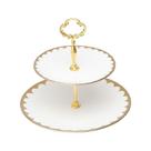 Porta Doces De Porcelana 2 Andares Paddy Branco E Dourado 19/27 X 24 Cm Wolff