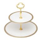 Porta Doces De Porcelana 2 Andares Paddy Branco E Dourado 19/27 X 24 Cm Wolff