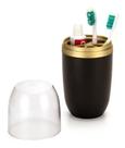 Porta Escova e Pasta com Tampa Transparente 500ml Preto com Dourado Arthi