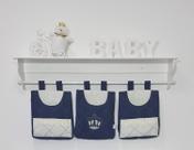 Porta Fraldas De Varão Porta Treco 3 Peças Coroa Príncipe Azul Marinho - PolyBaby