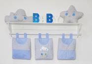 Porta Fraldas De Varão Porta Treco 3 Peças Nuvem Azul Bebê Chevron - PolyBaby Porta Fraldas De Varão Porta Treco 3 Peças Nuvem Azul Bebê Chevron - PolyBaby
