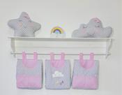 Porta Fraldas De Varão Porta Treco 3 Peças Nuvem Rosa Chevron - PolyBaby Porta Fraldas De Varão Porta Treco 3 Peças Nuvem Rosa Chevron - PolyBaby
