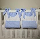 Porta Fraldas Para Berço Porta Treco 2 Peças Azul Bebê com Branco