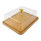 Porta Frios Bandeja Bambu Com Tampa Acrílico Pegador Servir Bambu