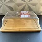 Porta frios de bambu com tampa grande para presunto e queijo mussarela de cozinha retangular sem divisorias queijeira