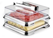 Porta Frios Duplo Inox Empilhável Com Pegador Pinça Kit Casa Presunto Queijo Cozinha