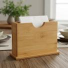 Porta Guardanapo de Bambu Mesa Cozinha Suporte Guardanapos Papel Organizador Bancada Restaurante Casa Decorativo Natural Compacto Resistente 16cm Port
