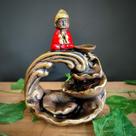 Porta incenso cascata buda maior envelhecido com vermelho 15cm
