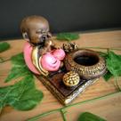 Porta incenso e vela quadrado buda zen rosa 9cm Porta incenso e vela quadrado buda zen rosa 9cm