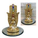 Porta Incenso Energia Paz Mão 7 Chakras Buda + Bandeja Cores