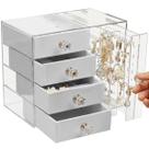 Porta Joia Acrilico Expositor Bijuteria Organizador 4 Gaveta Anel Brinco Pulseira Colar Caixa Transparente Cristal Mesa