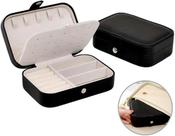 Porta Joias em Couro com Botão Premium Organizador Portátil para Anéis, Brincos e Colares para Viagens e Uso Diário