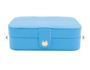Porta Jóias Estojo Organizador Portátil Viagem Couro Botão - Azul