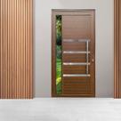 Porta Lambril com Puxador Friso e Vidro Linha Roma 210x90 Amadeirada Lado Esquerda Porta Lambril com Puxador Friso e Vidro Linha Roma 210x90 Amadeirada Lado Esquerda