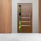 Porta Lambril com Puxador Friso e Vidro Linha Roma 210x90 Amadeirada Lado Esquerda