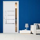 Porta Lambril de Alumínio 210 X 90cm com Friso e Visor Linha 30 Abertura Direita