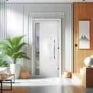 Porta Lambril Pivotante Branco Linha 25 C/puxador Inox C/Visor Lateral