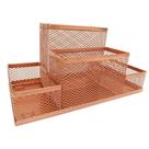 Porta Lápis, Caneta, Clips, Lembrete, Aramado, Rose Gold, 4 Divisórias