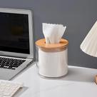 Porta Lenço Papel Higiênico Premium Acrílico Transparente com Tampa de Bambu Redondo 13cm