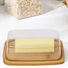Porta Manteiga de Bambu Tampa de Acrílico Base Bambu Material Ecológicamente Correto