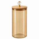 Porta Mantimento de Vidro CANELADO ÂMBAR CRISTAL Pote hermético 1050ML cozinha Tampa Bambu porta tempero