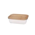 Porta mantimento retangular em vidro com tampa em bambu 370ml - Dynasty