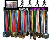 Porta Medalha Corrida de Rua Feminino 62cm com Porta Retrato Para até 100 medalhas