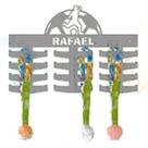 Porta Medalhas Futebol Bola Jogador Time Preto Suporte MDF Personalizado Ganchos Expositor com Nome