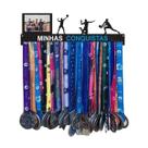 Porta Medalhas Volei MINHAS CONQUISTAS QUADRO COM FOTO MDF Preto 20 Ganchos