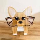 Porta Óculos Cachorro Corgi Suporte de Madeira Fofo e Divertido de Mesa