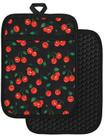 Porta-panelas Slohif Silcone Cherry 100% algodão preto, pacote com 2 unidades