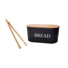 Porta Pao Tampa Preto e Pegador Pinça Bambu Aço Buffet 2un Porta Pao Tampa Preto e Pegador Pinça Bambu Aço Buffet 2un