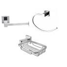 Porta Papel Higiênico Ret + Porta Toalha Rosto Cromado + Saboneteira Inox