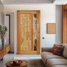 Porta Pivotante Couro em Pé Losango Batente 14 Puxador Barra Chata 80 cm 120 x 210 Esquerdo Rodam Marrom