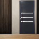 Porta Pivotante de Alumínio 210 x 100cm com Friso Veneza Esquadrias Bergamo Abertura Esquerda Preto