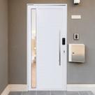 Porta Pivotante de Alumínio 210 X 100cm com Visor e Fechadura Digital Linha 30 Abertura Direita Porta Pivotante de Alumínio 210 X 100cm com Visor e Fechadura Digital Linha 30 Abertura Direita