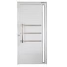 Porta Pivotante de Alumínio Branco Com Puxador, Friso e Visor Linha Veneza Porta Pivotante de Alumínio Branco Com Puxador, Friso e Visor Linha Veneza