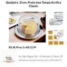 Porta Queijo Classic Prato inox e tampa acrílica 21cm- Roda Casa