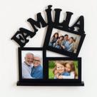 Porta Retrato Família para 3 Fotos, MDF Preto, 37x35cm com Base de Mesa, Painel Decorativo 10x15cm - Universo do MDF