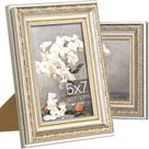 Porta-retratos upsimple 5x7 com vidro real vintage branco/dourado, pacote com 2