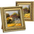 Porta-retratos upsimple vintage 5x5 com vidro real Gold, pacote com 2