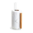Porta Rolo Papel Toalha Suporte Vertical Metal Bambu Branco
