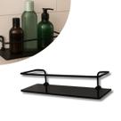 Porta Shampoo Retangular Preto Fosco Para Banheiro Prateleira Vidro Fume e Haste Metal Preto Fosco