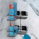 Porta Shampoo Sabonete Duplo Ventosa Não Enferruja Cromado / Preto 1301-2581