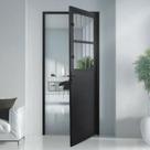 Porta Social Lambril Alumínio 2,10 X 80 Preto Hale Esquadrias Abertura Direita
